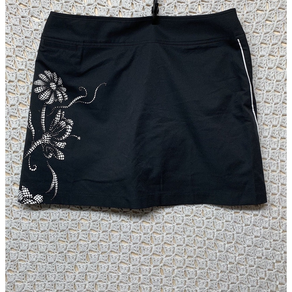 Adidas Skort Skirt Women 6 Black‎ Floral White Pockets Side Zip Climacool Tennis